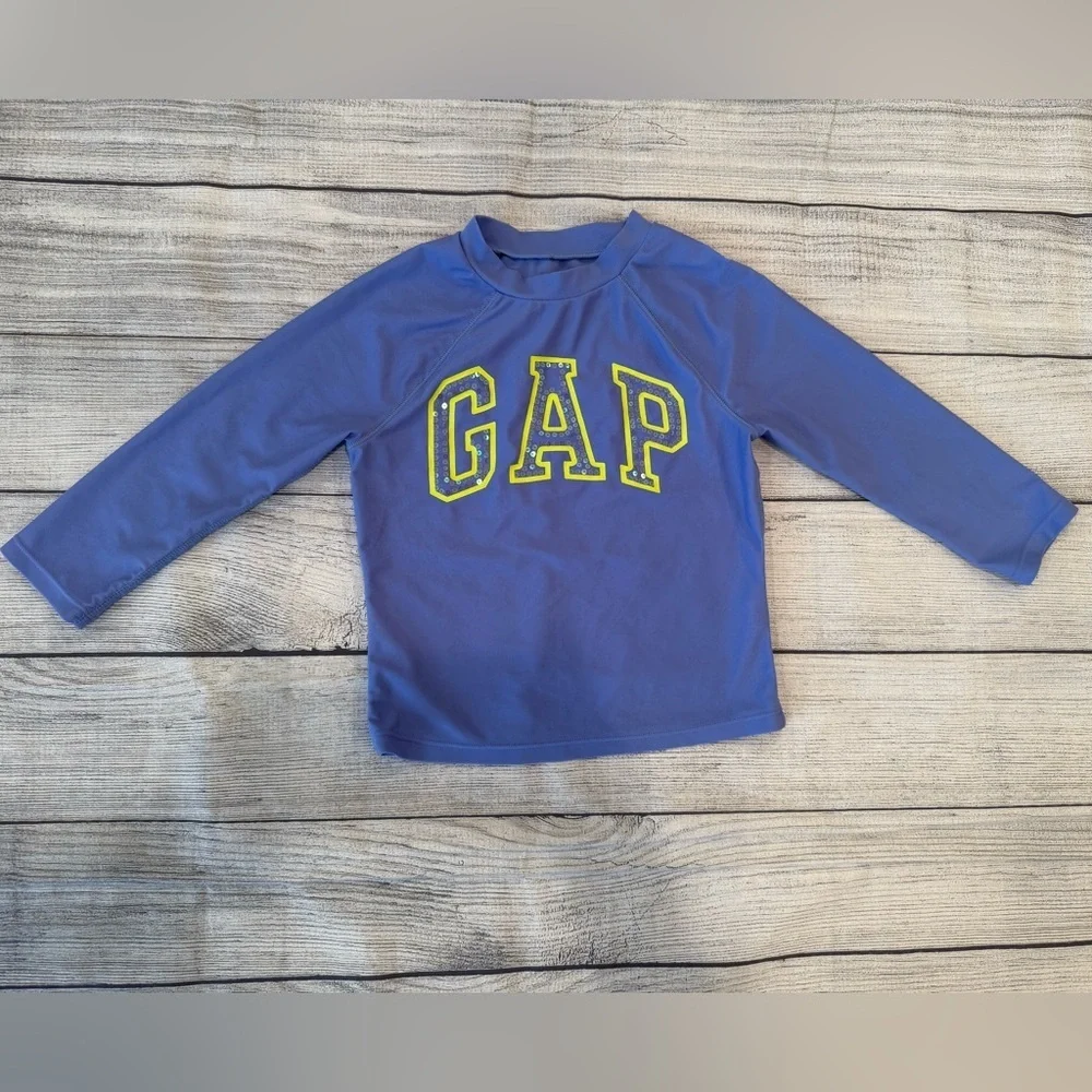 GAP Blue and Yellow Rashguard Swim Top/girls size M (8-9 yrs)